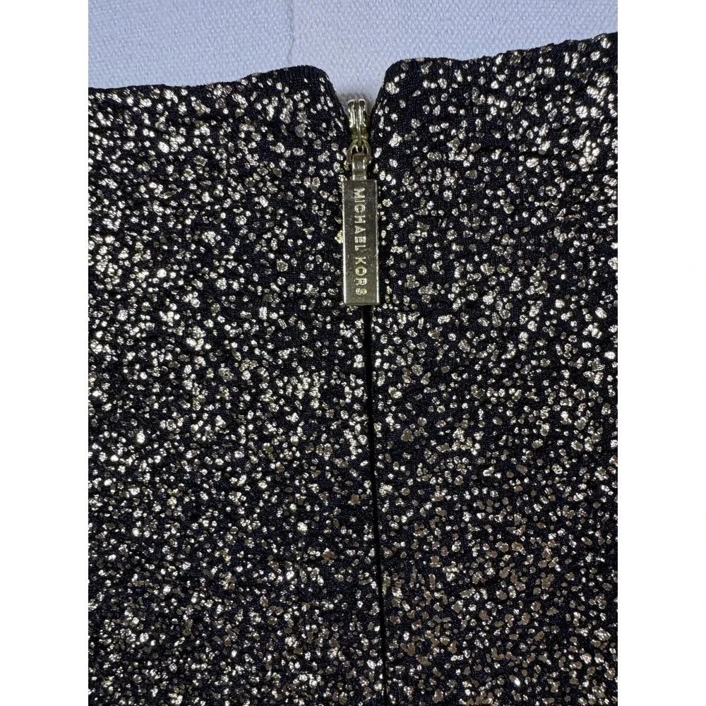 Michael Kors Women's Sz L Black Gold‎ Metallic Short Sleeve Party Sheath Dress
